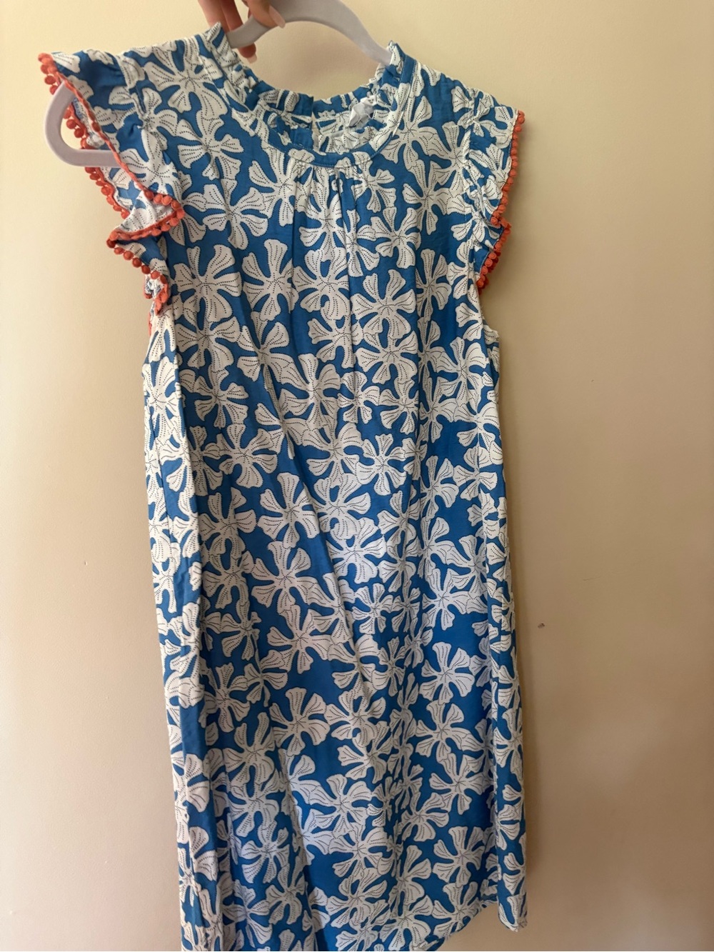 THML Blue Floral Shift Dress with Coral Trim - kids
